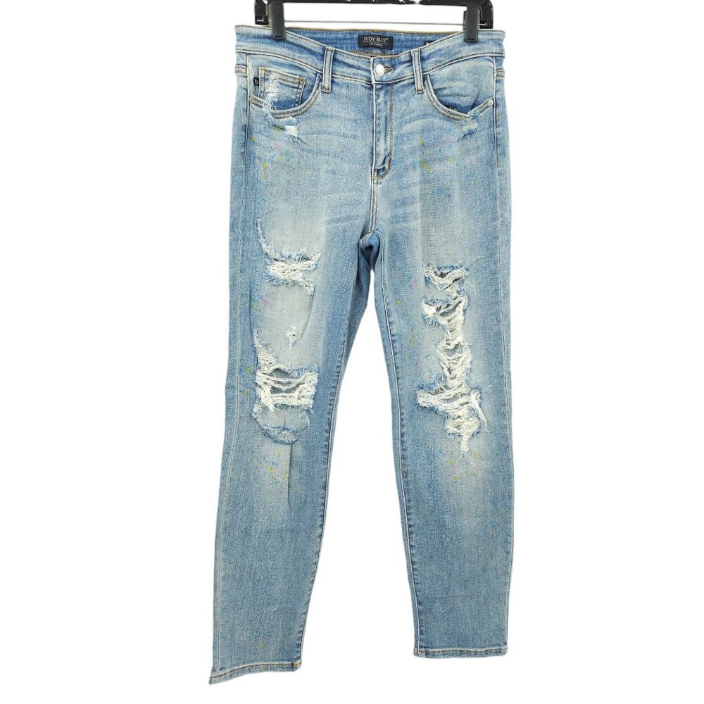 Judy Blue Jeans Boyfriend Fit PAINT SPLATTER Design Distressed Sz 11/30 Mid Rise